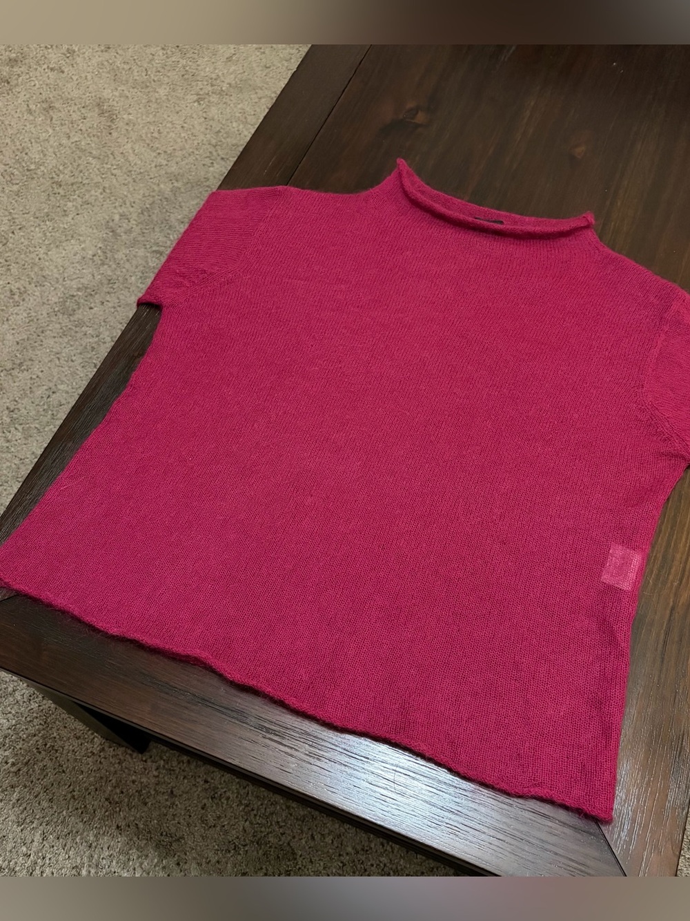 Eileen Fisher Kid Mohair Boxy Sweater Roll Neck Berry Red - Picture 9 of 12